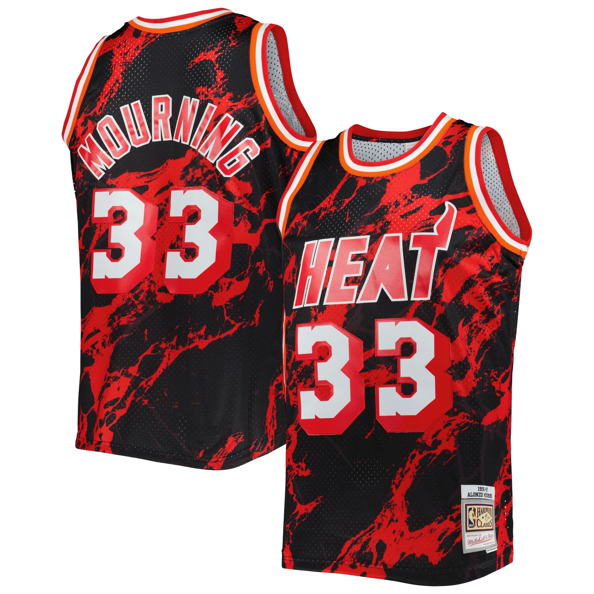Shop Mitchell & Ness Miami Heat 96-97 Alonzo Mourning NBA Swingman Jersey SMJYAC18093-MHEBLCK96AMO black