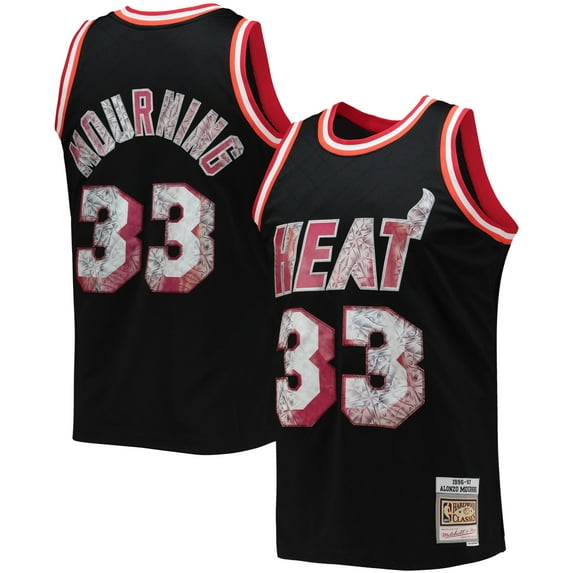 Men's Mitchell & Ness Alonzo Mourning Black Miami Heat 1996/97 Hardwood Classics NBA 75th Anniversary Diamond Swingman