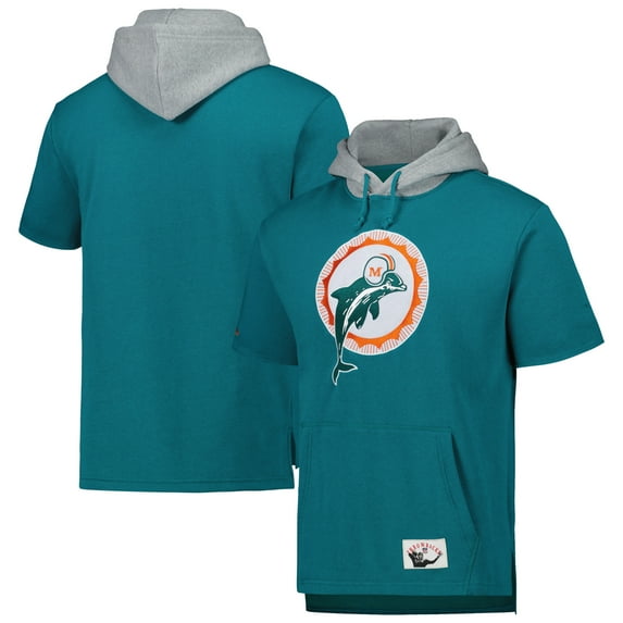 Men's Mitchell & Ness Aqua Miami Dolphins Postgame Short Sleeve Hoodie