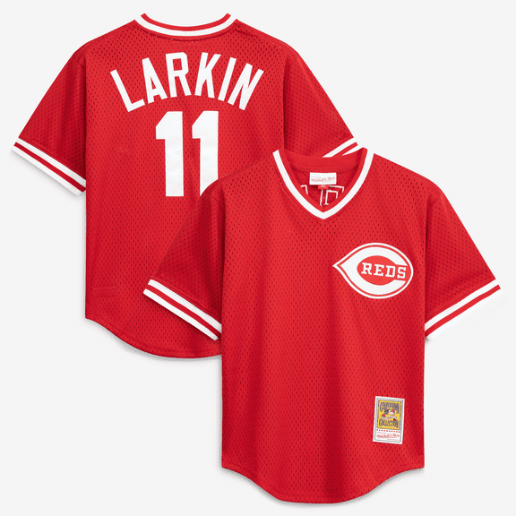 Men's Mitchell & Ness Barry Larkin Red Cincinnati Reds Authentic Batting Practice Jersey