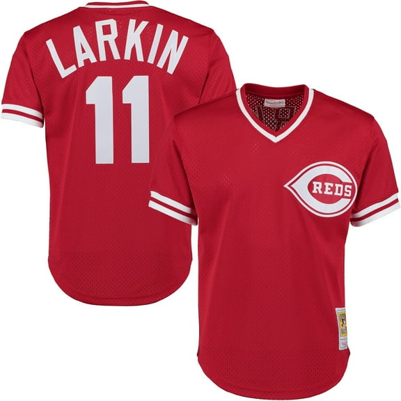 Men's Mitchell & Ness Barry Larkin Red Cincinnati Reds Authentic Batting Practice Jersey