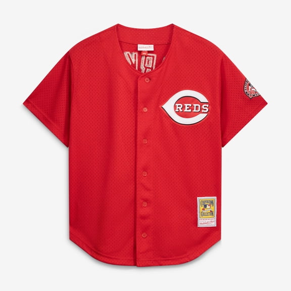 Men's Mitchell & Ness Barry Larkin Red Cincinnati Throwback Reds Cooperstown Mesh Batting Practice Jersey