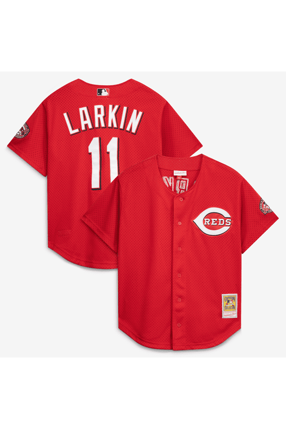Men's Mitchell & Ness Barry Larkin Red Cincinnati Throwback Reds Cooperstown Mesh Batting Practice Jersey