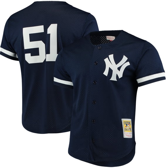 Men's Mitchell & Ness Bernie Williams Navy New York Yankees Cooperstown Collection Mesh Batting Practice Button-Up