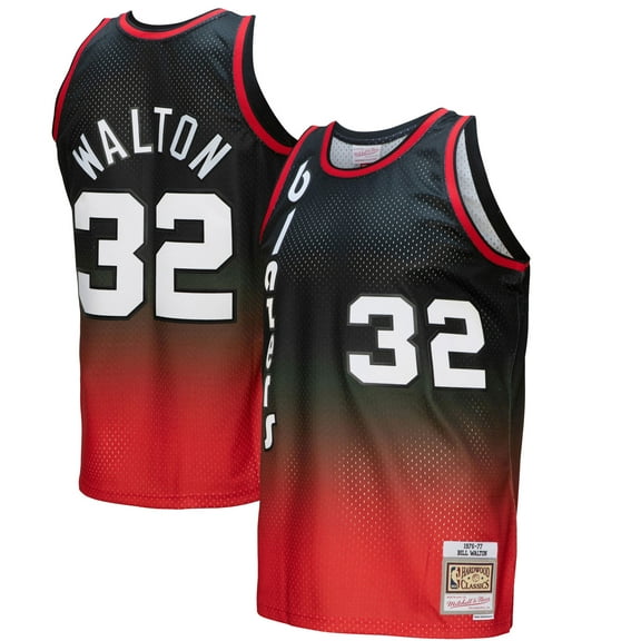 Men's Mitchell & Ness Bill Walton Red/Black Portland Trail Blazers 1976/77 Hardwood Classics Fadeaway Swingman Player