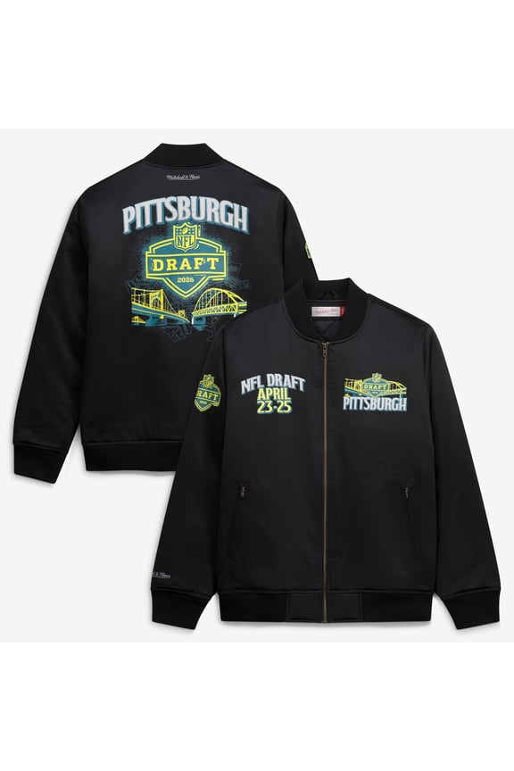 Men's Mitchell & Ness Black 2026 NFL Draft Satin Full-Zip Bomber Jacket