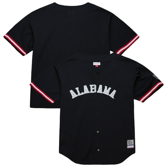 Men's Mitchell & Ness Black Alabama Crimson Tide On The Clock Full-Button Fashion Jersey