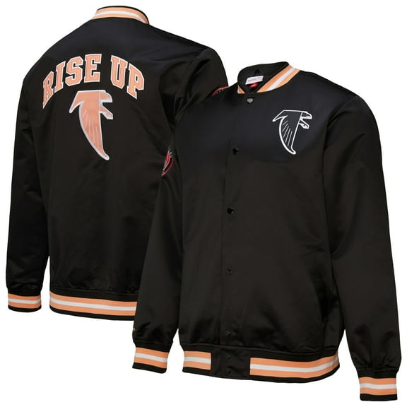Men's Mitchell & Ness Black Atlanta Falcons Double Down Satin Full-Snap Jacket