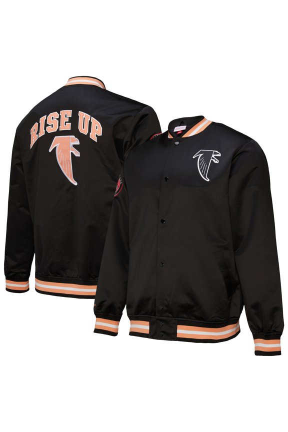 Men's Mitchell & Ness Black Atlanta Falcons Double Down Satin Full-Snap Jacket