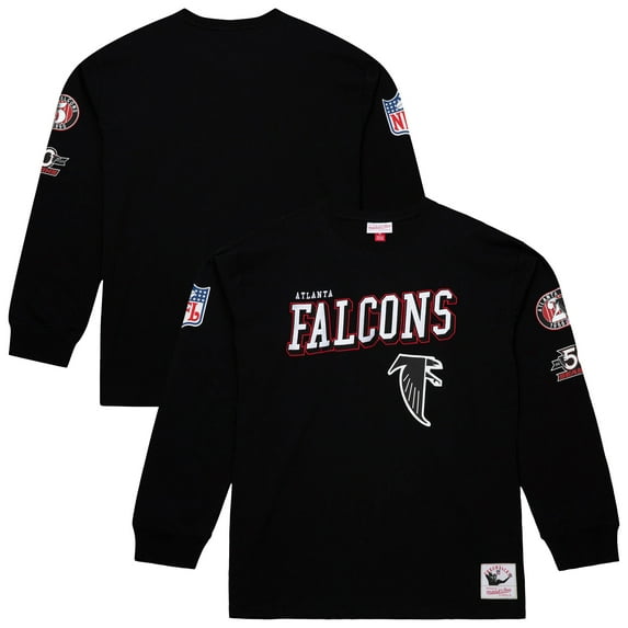 Men's Mitchell & Ness  Black Atlanta Falcons Training Camp Vintage Logos Long Sleeve T-Shirt