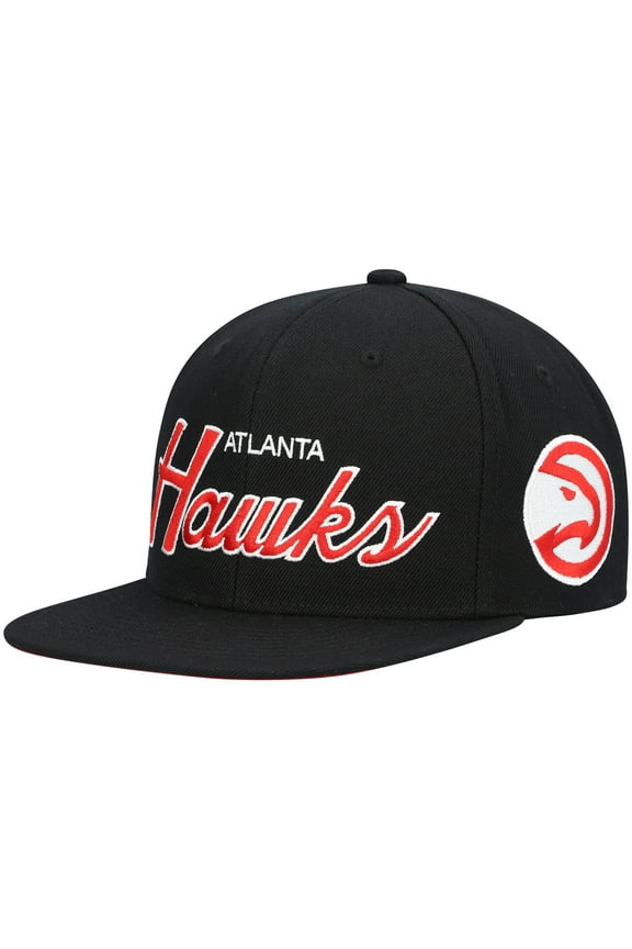 Men's Mitchell & Ness Black Atlanta Hawks Hardwood Classics Script 2.0 Snapback Hat