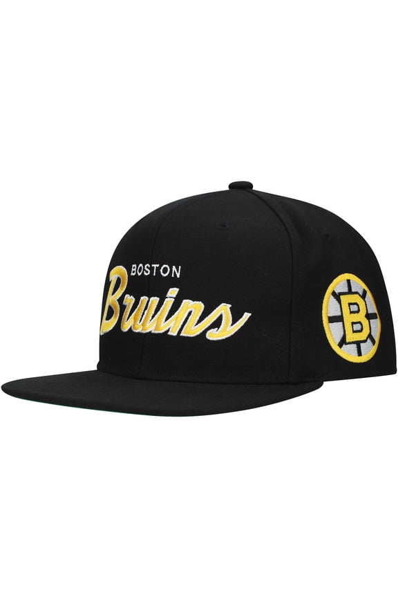 Men's Mitchell & Ness Black Boston Bruins Core Team Script 2.0 Snapback Hat
