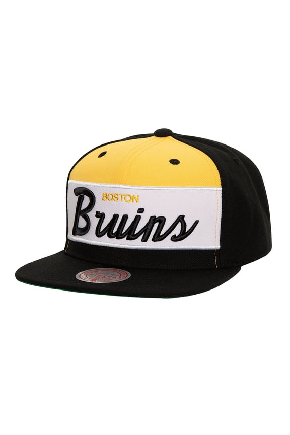Men's Mitchell & Ness Black Boston Bruins Retro Script Colorblock Snapback Hat