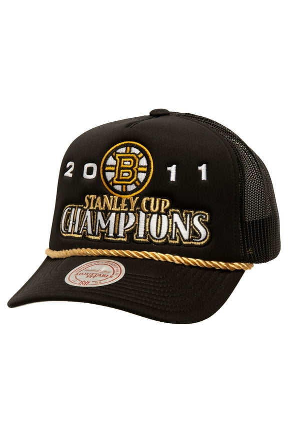 Men's Mitchell & Ness Black Boston Bruins SOUL Collection Golden Stanley Cup Champions Trucker Adjustable Hat