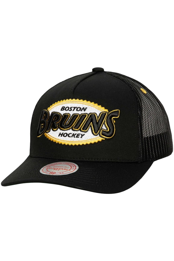 Men's Mitchell & Ness Black Boston Bruins Team Seal Trucker Snapback Hat