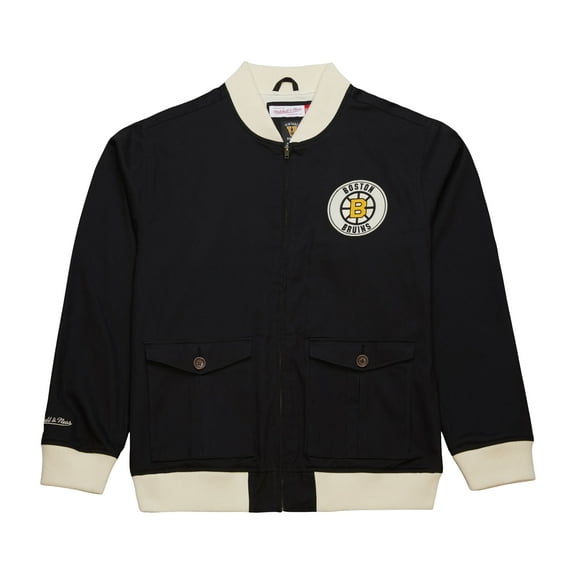 Men's Mitchell & Ness Black Boston Bruins Vintage Coaches Cotton Twill Full-Zip Jacket