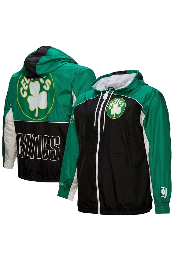Men's Mitchell & Ness Black Boston Celtics Hardwood Classics Big Shot Premium Full-Zip Windbreaker Jacket