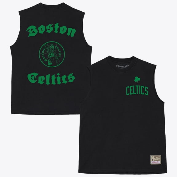 Men's Mitchell & Ness Black Boston Celtics Hardwood Classics Muscle Cut Off T-Shirt