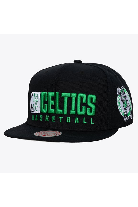 Men's Mitchell & Ness Black Boston Celtics Hardwood Classics Old School Stacked Text Snapback Hat