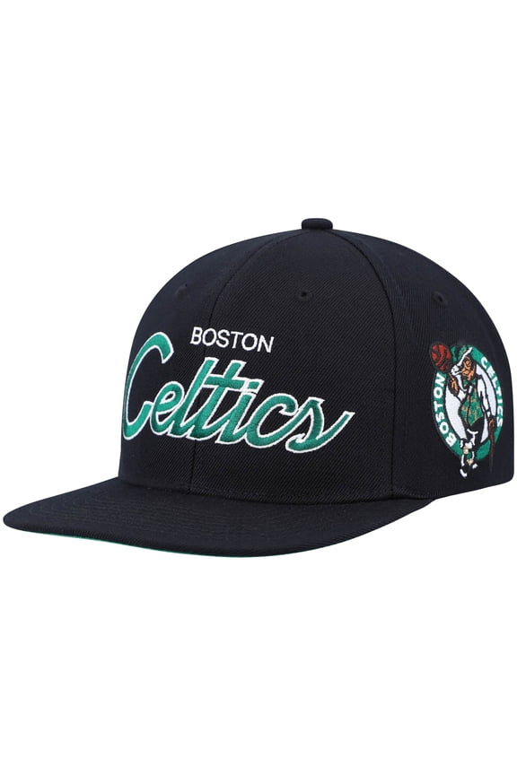 Men's Mitchell & Ness Black Boston Celtics Hardwood Classics Script 2.0 Snapback Hat