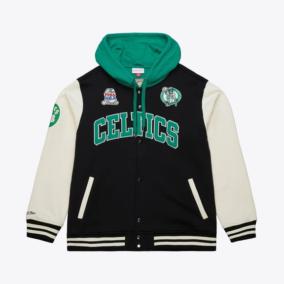 Men's Mitchell & Ness Black Boston Celtics Vintage Logo Courtside Fleece Full-Button Jacket