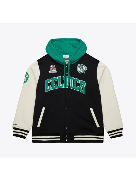 Men's Mitchell & Ness Black Boston Celtics Vintage Logo Courtside Fleece Full-Button Jacket
