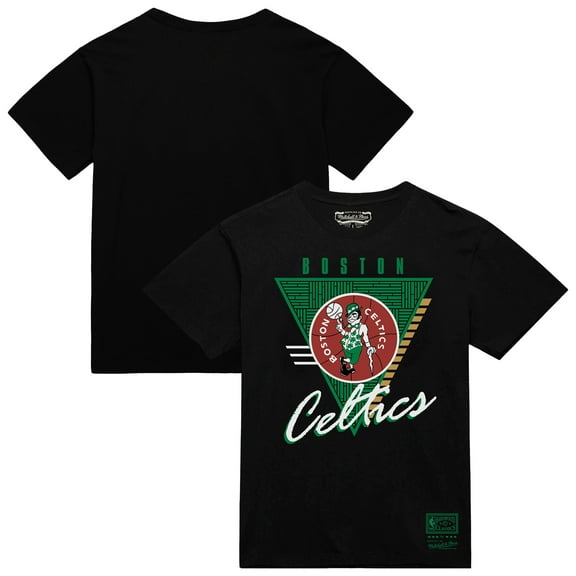 Men's Mitchell & Ness Black Boston Celtics Worldwide Collection Tri-Logo T-Shirt