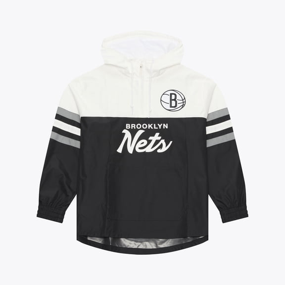 Men's Mitchell & Ness Black Brooklyn Nets Head Coach Lightweight Anorak Quarter-Zip Windbreaker
