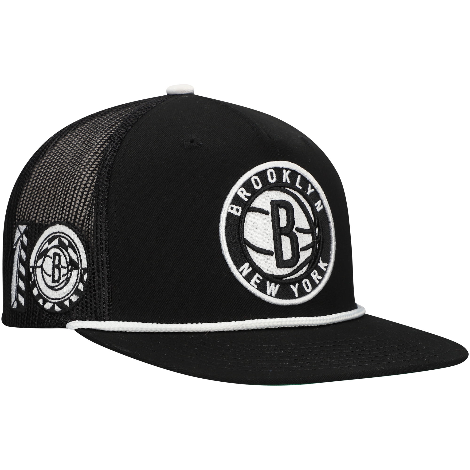 Men's Mitchell \u0026 Ness Black Brooklyn Nets Roper Trucker Snapback Hat
