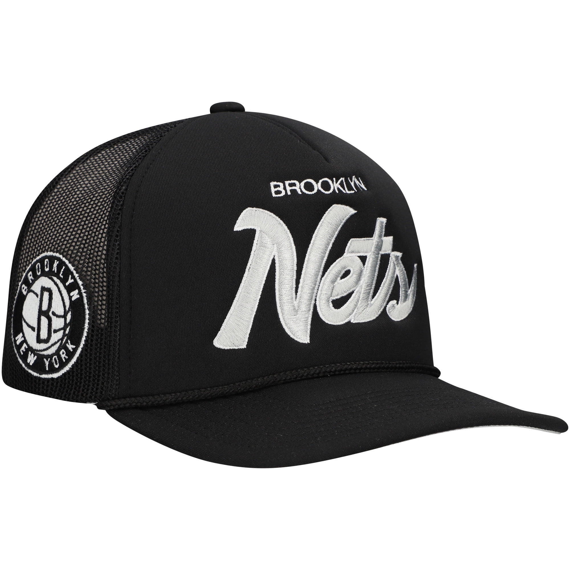 Men's Mitchell \u0026 Ness Black Brooklyn Nets Script Trucker Adjustable Hat