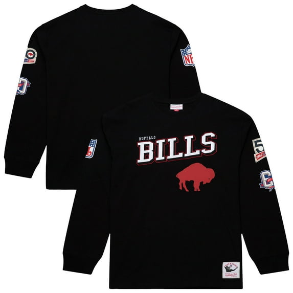 Men's Mitchell & Ness Black Buffalo Bills Training Camp Vintage Logos Long Sleeve T-Shirt