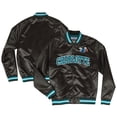 thumbnail image 1 of Men's Mitchell & Ness  Black Charlotte Hornets Hardwood Classics Lightweight Satin Full-Snap Jacket, 1 of 3