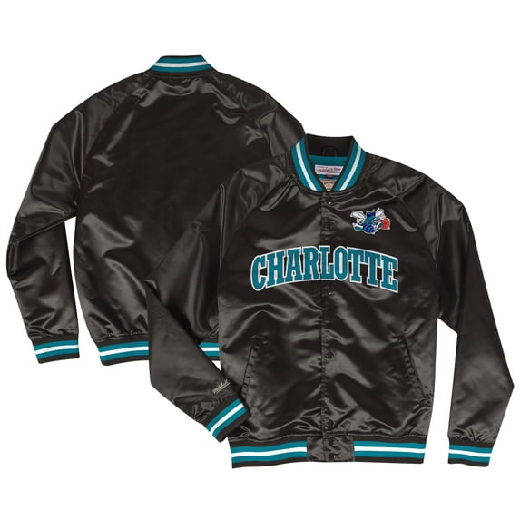 Men's Mitchell & Ness Black Charlotte Hornets Hardwood Classics Lightweight Satin Full-Snap Jacket