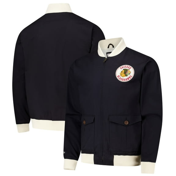 Men's Mitchell & Ness Black Chicago Blackhawks Vintage Coaches Cotton Twill Full-Zip Jacket