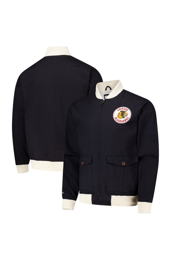 Men's Mitchell & Ness Black Chicago Blackhawks Vintage Coaches Cotton Twill Full-Zip Jacket