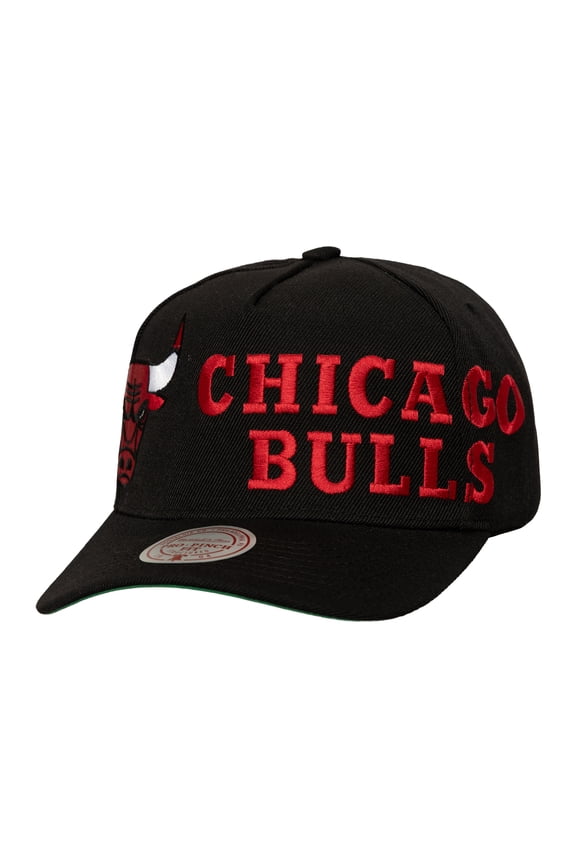 Men's Mitchell & Ness Black Chicago Bulls Busted Logo Wordmark Wrap-Around Pro Pinch Adjustable Hat