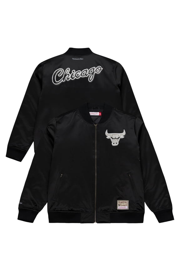 Men's Mitchell & Ness Black Chicago Bulls Chrome Satin Bomber Full-Zip Jacket