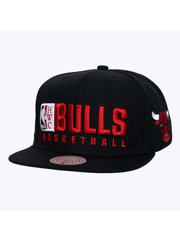 Men's Mitchell & Ness Black Chicago Bulls Hardwood Classics Old School Stacked Text Snapback Hat
