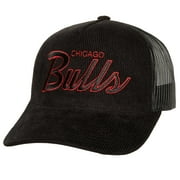 Mens Mitchell & Ness Black Chicago Bulls Times Up Classic Script Cord Trucker Hat