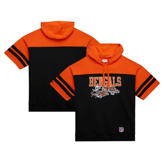 Men's Mitchell & Ness Black Cincinnati Bengals  Off Field Vintage Logo Short Sleeve Pullover Hoodie