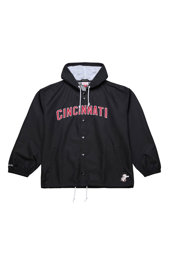 Men's Mitchell & Ness  Black Cincinnati Reds Full-Snap Hooded Coaches Jacket