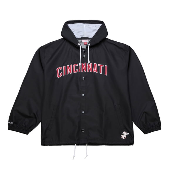 Men's Mitchell & Ness Black Cincinnati Reds Full-Snap Hooded Coaches Jacket