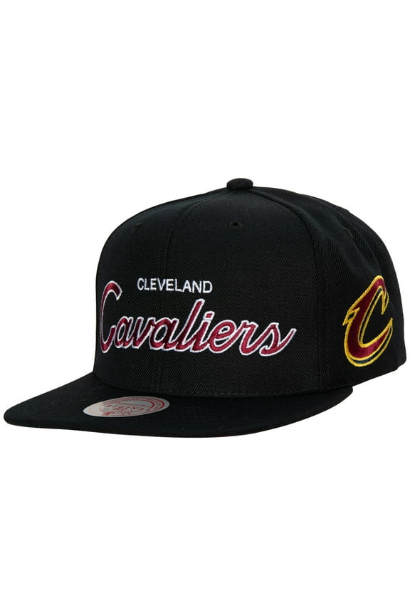 Men's Mitchell & Ness Black Cleveland Cavaliers Hardwood Classics Script 2.0 Snapback Hat