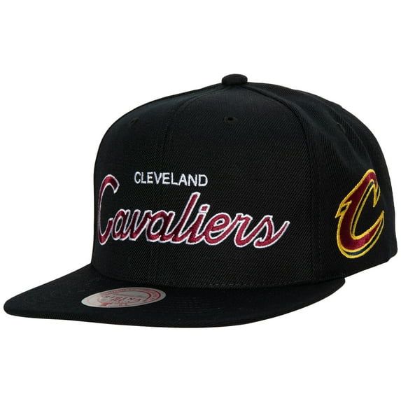 Men's Mitchell & Ness Black Cleveland Cavaliers Hardwood Classics Script 2.0 Snapback Hat