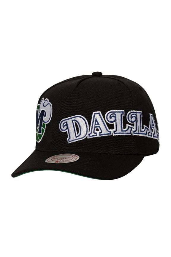 Men's Mitchell & Ness Black Dallas Mavericks Busted Logo Wordmark Wrap Around Pro Pinch Adjustable Hat