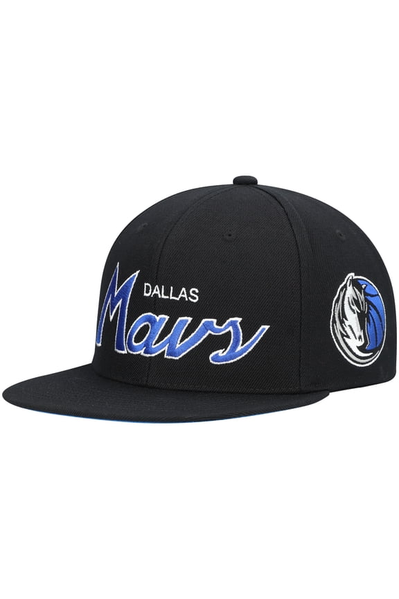Men's Mitchell & Ness Black Dallas Mavericks Hardwood Classics Script 2.0 Snapback Hat
