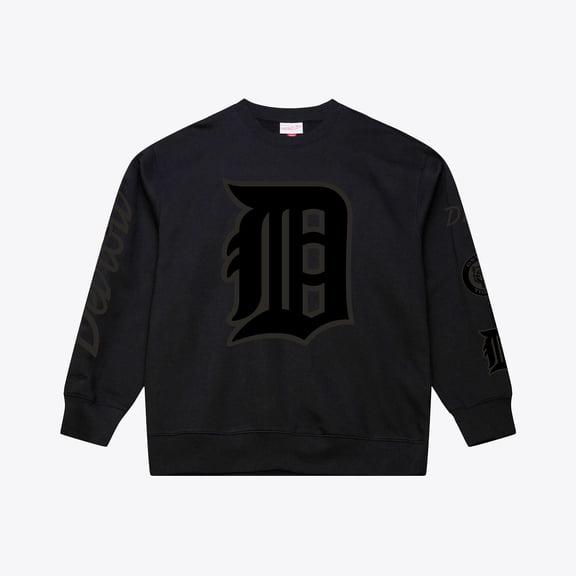 Men's Mitchell & Ness Black Detroit Tigers Phantom Fleece Crewneck Sweatshirt