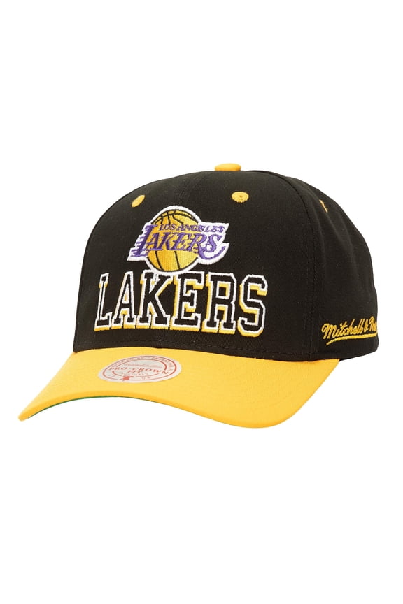 Men's Mitchell & Ness Black/Gold Los Angeles Lakers Backside Script 2-Tone Pro Crown Adjustable Hat