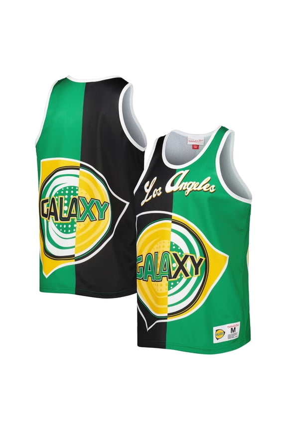 Men's Mitchell & Ness Black/Green LA Galaxy Sublimated Split Logo Tank Top