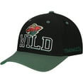 thumbnail image 1 of Men's Mitchell & Ness Black/Green Minnesota Wild Backside Script 2-Tone Pro Crown Adjustable Hat, 1 of 4